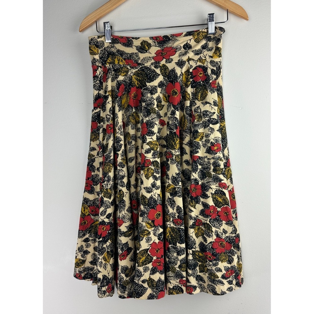 Effies Heart Floral Poppies A Line Circle Skirt Cream Red Pocket Stretch Medium - Picture 2 of 12